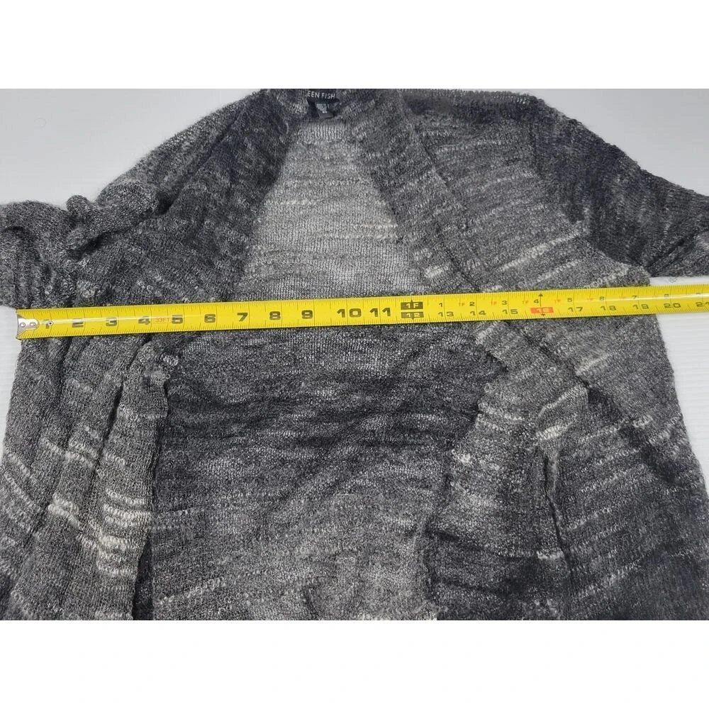 Eileen Fisher  R3BOS-1 Wool Blend Black/Gray Lightweight Knit Cardigan Womens XS
